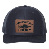 Varisty Hermantown Hockey Logo Leather Patch Hat