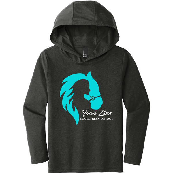 Town Line Hooded Long Sleeve Tee Adult or Youth Aqua Logo