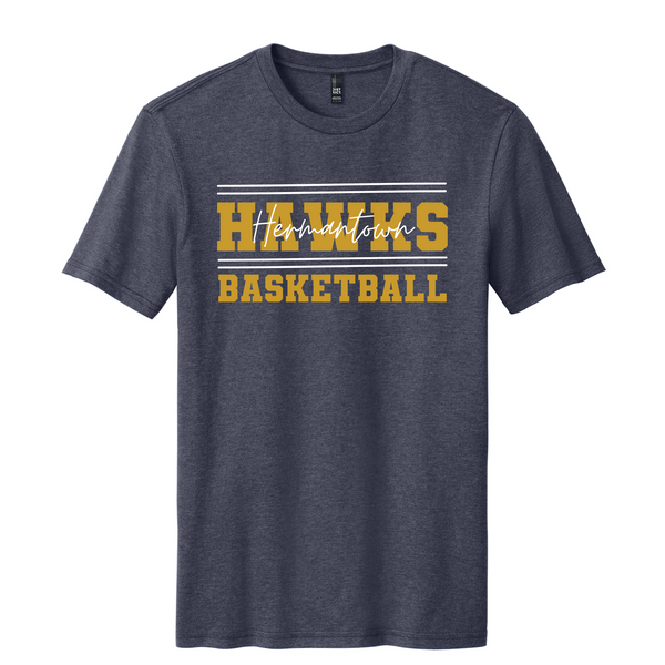 HYB Adult Tee Hermantown Hawks Cursive DM108 Navy